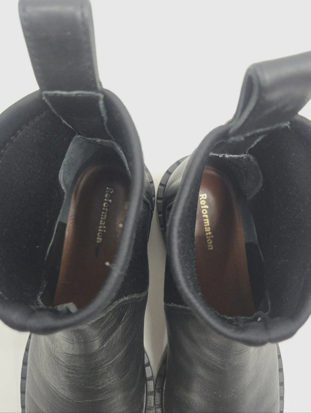 Reformation Alexa Chelsea Boots Black Leather Neoprene‎ Cuff Size 6